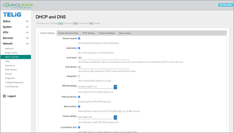 Network > DHCP and DNS > General Settings