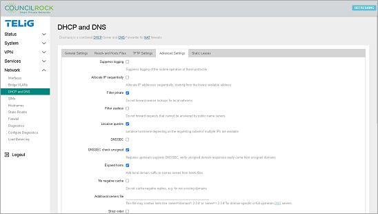 Network > DHCP and DNS > Advanced Settings
