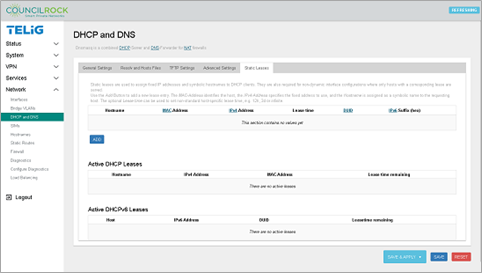 Network > DHCP and DNS > Static Leases